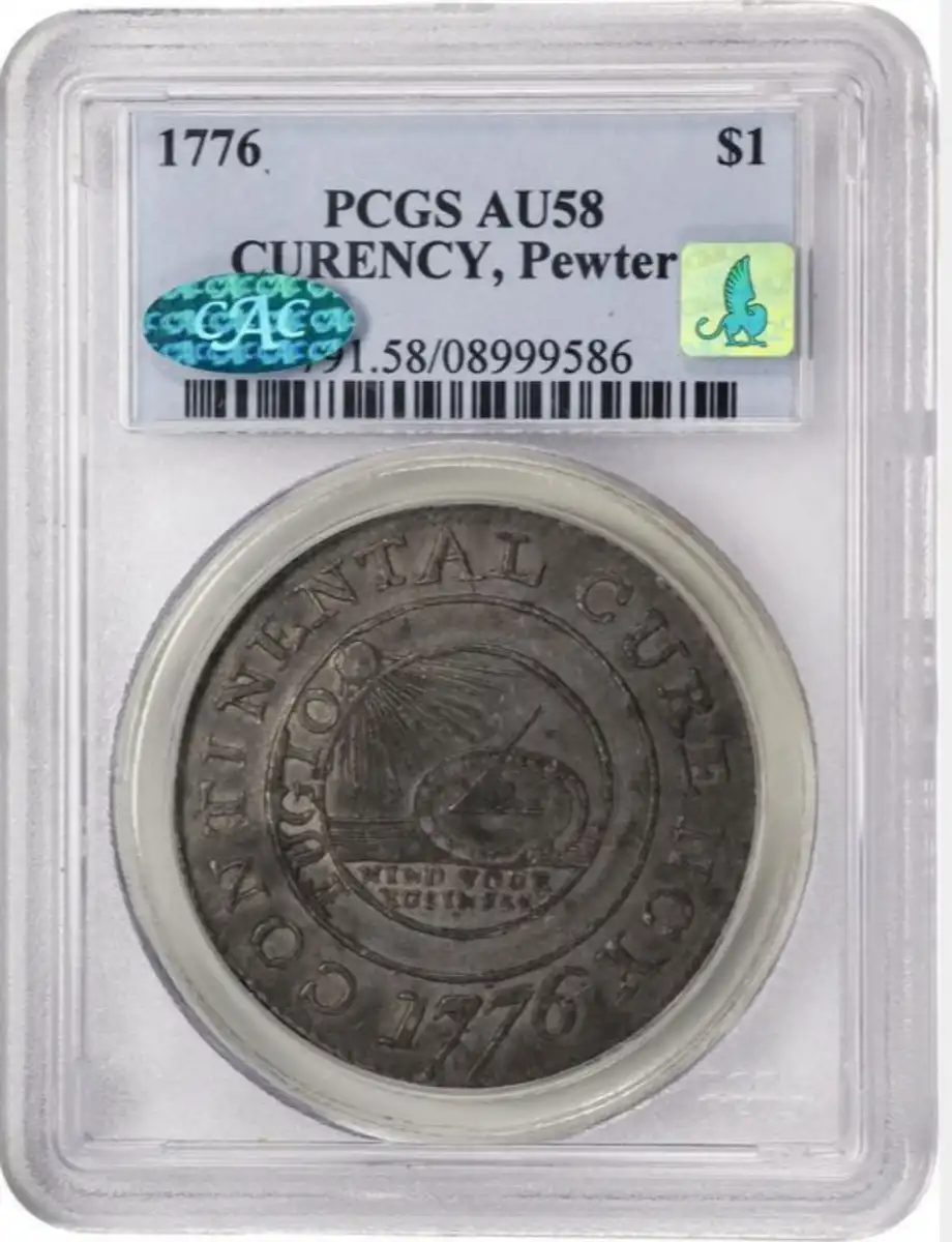 1776-1783-Continental-Dollar--Newman-1-C---W-8445---Rarity-3---Curency---Pewter